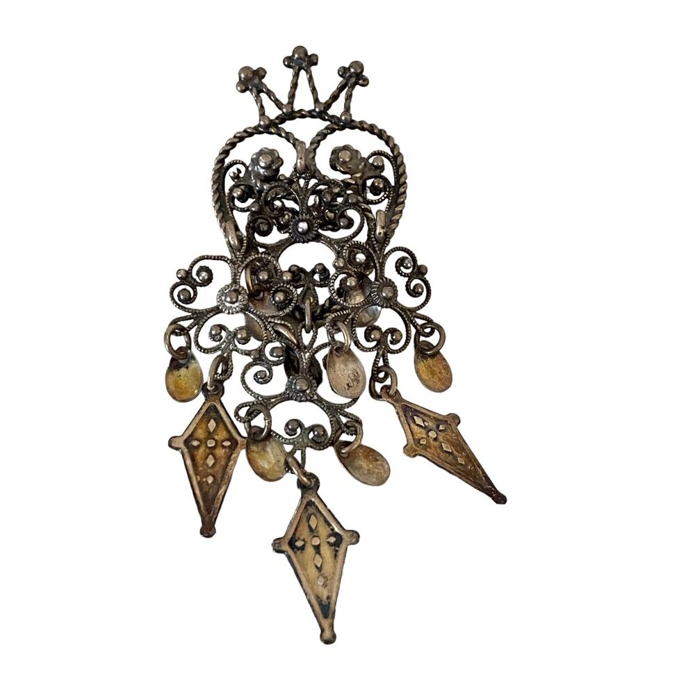 Vintage Sylvsmidja of Voss Norway 830 Silver Crown Heart Wedding Brooch Crowned